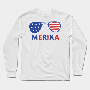 Merika 4th of July Patriotic American Flag Long Sleeve T-Shirt